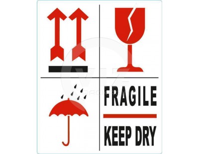 Etiket FRAGILE-KEEP DRY-PIJL-GLAS 500 pcs per roll Labels