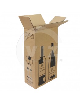 Flesdoos / wijndoos voor postverzending - 2 flessen - 204x108x368mm met opdruk