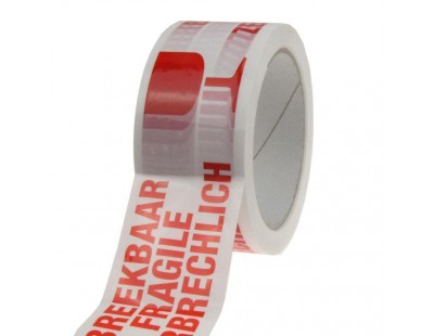 PP acryl tape "Breekbaar" 3 talen High Tack Low Noise 48mm/66m Tape