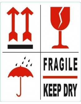 Etiket BREEKBAAR - FRAGILE - KEEP DRY - PIJL - GLAS 500 stuks per rol